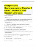 Interpersonal Communication, Chapter 1 Exam Questions with Correct  Answers.