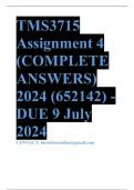 TMS3715 Assignment 4 (COMPLETE ANSWERS) 2024 (652142) - DUE 9 July 2024