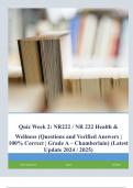 Quiz Week 2 NR222  NR 222 Health & Wellness (Questions and Verified Answers  100% Correct  Grade A – Chamberlain) (Latest Update 2024-  2025)