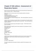 Chapter 27 (9th edition) - Assessment of Respiratory System Exam Questions and Answers 2024/2025.