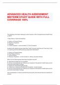 ADVANCED HEALTH ASSESSMENT MIDTERM STUDY QUIDE WITH FULL COVERAGE 100%