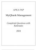 APEA FNP MyQbank Management New Completed Questions with Rationales 2024