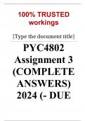 Exam (elaborations) PYC4802 Assignment 3 (COMPLETE ANSWERS) 2024 (672559)- DUE 26 July 2024   •	Course •	Psychopathology (PYC4802) •	Institution •	University Of South Africa (Unisa) •	Book •	Psychopathologie PYC4802 Assignment 3 (COMPLETE ANSWERS) 2024 (6