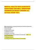 MENTAL HEALTH HESI EXAM WITH  QUESTIONS AND WELL IDENTIFIED  ANSWERS [ALREADY GRADED A+]  ACTUAL EXAM 100%