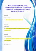 AQA Psychology (A-Level) - Approaches - Origins of Psychology Questions with Complete Correct Answers | Grade A+