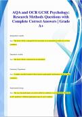 AQA and OCR GCSE Psychology:  Research Methods Questions with  Complete Correct Answers | Grade  A+