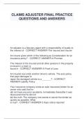 CLAIMS ADJUSTER FINAL PRACTICE  QUESTIONS AND ANSWERS