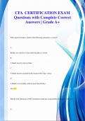 CFA CERTIFICATION EXAM Questions with Complete Correct Answers | Grade A+