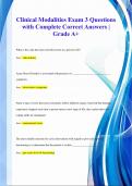 Clinical Modalities Exam 3 Questions  with Complete Correct Answers |  Grade A+