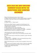 2024-2025 NC DMV DRIVING CURRENT EXAM WITH 100 QUESTIONS AND VERIFIED ANSWERS