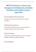 NR 577 Final Exam | Primary Care Management of Adolescents and Adults Final Exam with Verified Answers | Latest 2024