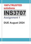 INS3707 Assignment 1 (COMPLETE ANSWERS) Semester 2 2024 - DUE August 2024 ; 100% TRUSTED Complete, trusted solutions 