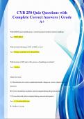 CYB 250 Quiz Questions with  Complete Correct Answers | Grade  A+CYB 250 Quiz Questions with  Complete Correct Answers | Grade  A+