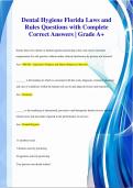 Dental Hygiene Florida Laws and  Rules Questions with Complete  Correct Answers | Grade A+