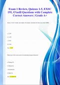 Exam 1 Review, Quizzes 1-5, EXSC  191, O'neill Questions with Complete  Correct Answers | Grade A+