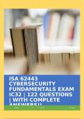 ISA 62443 CYBERSECURITY FUNDAMENTALS EXAM IC32 | 122 QUESTIONS | WITH COMPLETE ANSWERS!!