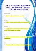 GCSE Psychology - Development  (AQA) Questions with Complete  Correct Answers | Grade A+