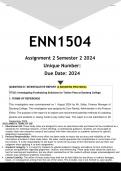 ENN1504 Assignment 2 (ANSWERS) Semester 2 2024 - DISTINCTION GUARANTEED