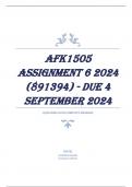 AFK1505 Assignment 6 2024 (891394) - DUE 4 September 2024