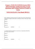 Exam 1: NUR 210/ NUR210 (Latest 2024/ 2025) Principles of Pharmacology Exam| Questions and Verified Answers| Grade A| Galen NUR 210 EXAM 1 Test Bank 300 Q/A