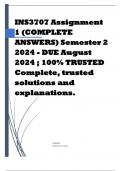 INS3707 Assignment 1 (COMPLETE ANSWERS) Semester 2 2024 - DUE August 2024 ; 100% TRUSTED Complete, trusted solutions and explanations. 