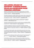 OKLAHOMA BOARD OF DENISTRY JURISPRUDENCE EXAM 2024 QUESTIONS WITH VERIFIED ANSWERS