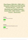 Final Exam: PRN1831 / PRN 1831 (Latest 2024 / 2025 Updates STUDY BUNDLE WITH COMPLETE SOLUTIONS) Principles of Maternal-Child Health Nursing Reviews | Questions and Verified Answers | 100% Correct | Grade A - Rasmussen