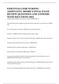 ESSENTIALS FOR NURSING ASSISTANTS/ MOSBY'S FINAL EXAM REVIEW QUESTIONS AND ANSWERS WITH SOLUTIONS 2024