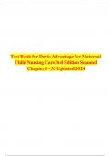 Test Bank for Davis Advantage for Maternal Child Nursing Care 3rd Edition Scannell Chapter 1 - 33 Updated 2024  