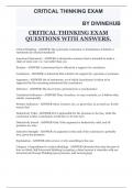 CRITICAL THINKING EXAM QUESTIONS WITH ANSWERS.