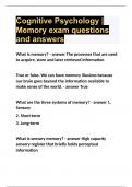 Cognitive Psychology | Memory exam questions and answers