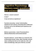 Cognitive Psychology - Memory exam questions and answers