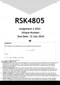 RSK4805 Assignment 2 (ANSWERS) 2024 - DISTINCTION GUARANTEED