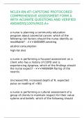 NCLEX-RN:ATI CAPSTONE PROTOCORED COMPREHENSIVE ASSESSMENT FORM A WITH ACURATE QUESTIONS AND VERIFIED ANSWERS|100%PASS A+  a nurse is planning a community education program about colorectal cancer. which of the following risk factors should the nurse ident