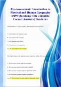 Pre-Assessment: Introduction to  Physical and Human Geography D199 Questions with Complete  Correct Answers | Grade A+