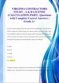 VIRGINIA CONTRACTORS  STUDY - A & B LICENSE  (CALCULATION PART) Questions  with Complete Correct Answers |  Grade A+