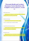 Wisconsin Health and Accident  Insurance Course Questions with  Complete Correct Answers | Grade  A+