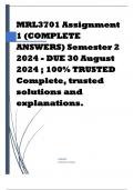 MRL3701 Assignment 1 (COMPLETE ANSWERS) Semester 2 2024 - DUE 30 August 2024 ; 100% TRUSTED Complete, trusted solutions and explanations.