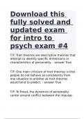 Download this fully solved and updated exam for intro to psych exam #4