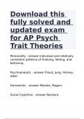 Download this fully solved and updated exam for AP Psych Trait Theories