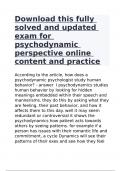 Download this fully solved and updated exam for psychodynamic perspective online content and practice