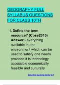 GEOGRAPHY FULL SYLLABUS QUESTIONS FOR CLASS 10TH