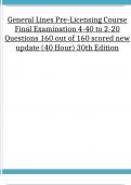 General Lines Pre-Licensing Course Final Examination 4-40 to 2-20 Questions 160 out of 160 scored new update (40 Hour) 30th Edition