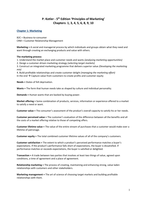 Marketing summary (Kotler 5th ed. CH 1, 3, 4, 5, 6, 8, 9, 10)