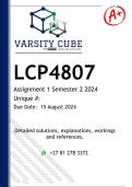 LCP4807 Assignment 1 (DETAILED ANSWERS) Semester 2 2024 - DISTINCTION GUARANTEED