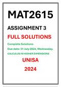 MAT2615 Assignment 3 Complete Solutions UNISA 2024 CALCULUS IN HIGHER DIMENSIONS DUE DATE 31 JULY 2024