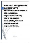 MRL3701 Assignment 2 (COMPLETE ANSWERS) Semester 2 2024 - DUE 13 September 2024 ; 100% TRUSTED Complete, trusted solutions and explanations.