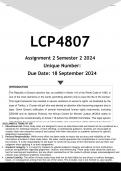 LCP4807 Assignment 2 (ANSWERS) Semester 2 2024 - DISTINCTION GUARANTEED