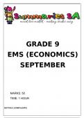 Grade 9 Economic and Management Science (EMS) (Economics) September Paper 2 and Memo - 2024