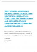 WEST VIRGINIA INSUARANCE PROPERTY AND CASUALTY EXAM NEWEST 2024-2025 ACTUAL EXAM COMPLETE 400 QUESTIONS AND CORRECT DETAILED ANSWERS (VERIFIED ANSWERS)| ALREADY GRADED A+